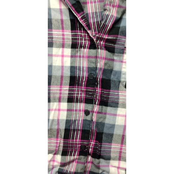 Victorias Secret 2pc Pajama PJ Set Large Plaid Pink Black Metallic Long Sleeve - Picture 5 of 13